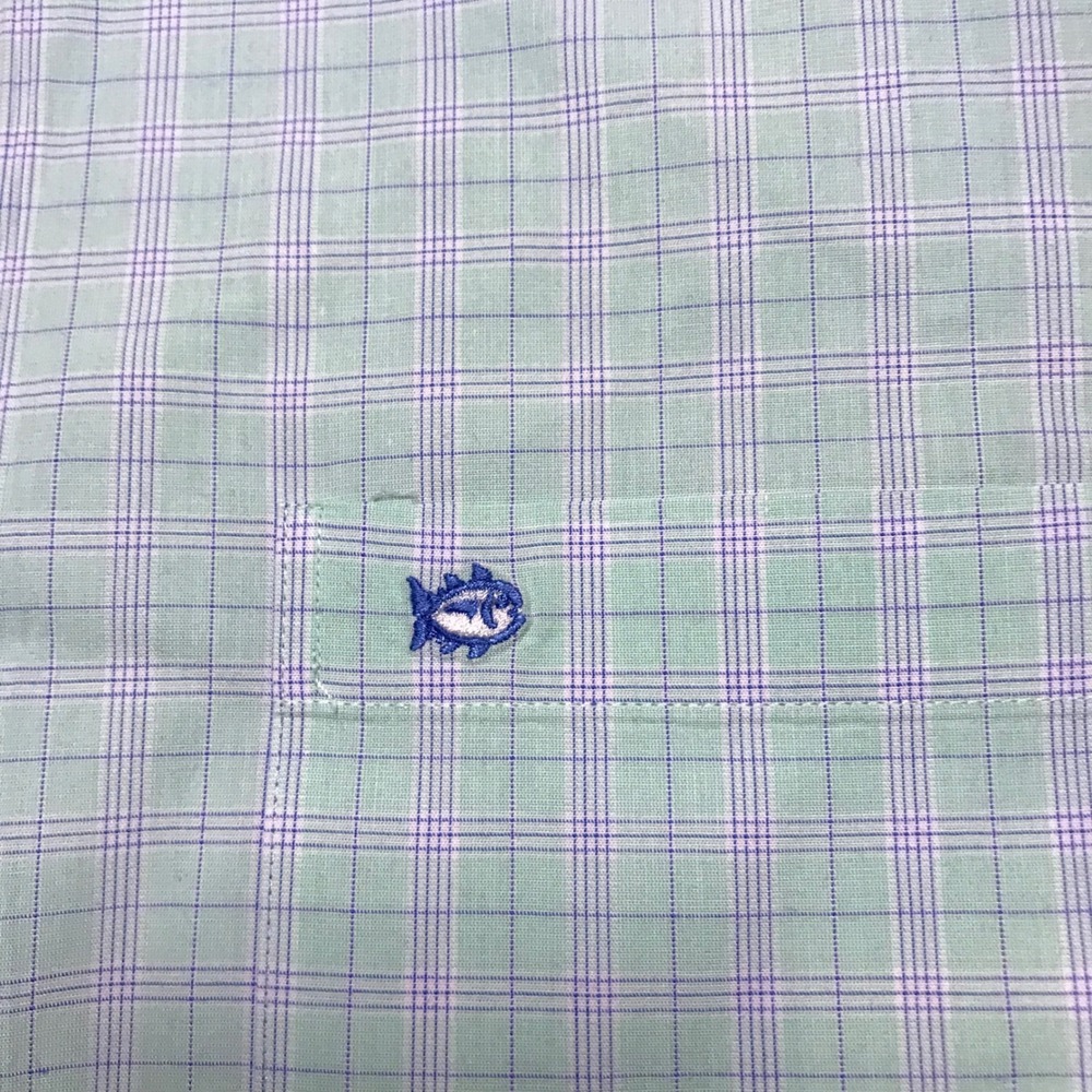 Southern Tide Mens Large Mint Green Purple Plaid Long Sleeve Button Down Shirt - Picture 5 of 15